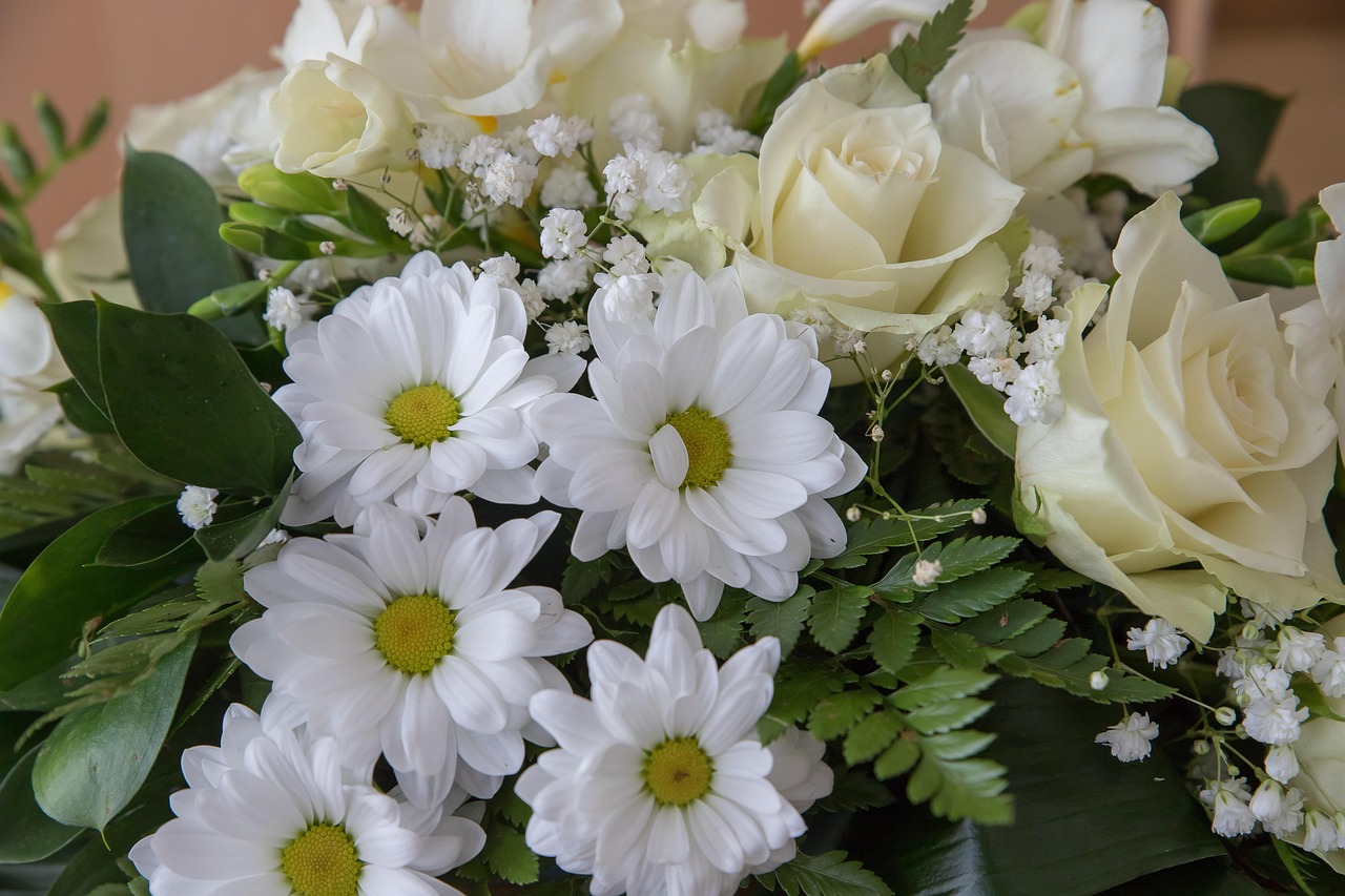 flowers, bouquet, rouwboeket, romantic, beautiful flowers, funeral, white roses, white daisies, flower bouquet, funeral, flower wallpaper, funeral, funeral, nature, flower background, funeral, funeral