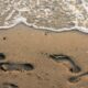 footprints, beach, sand