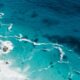 aerial view of seashore with stones